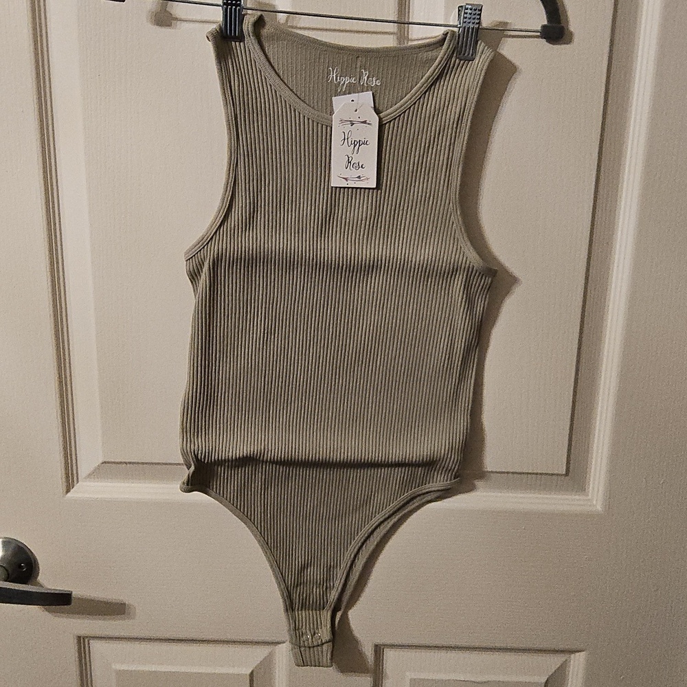 Hippie Rose Junior Mineral-Washed Ribbed Seamless Bodysuit Stone